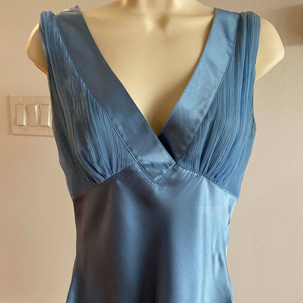 Catherine Malandrino Blue Silk Satin Top • Size Medium • Chiffon Panel Straps •